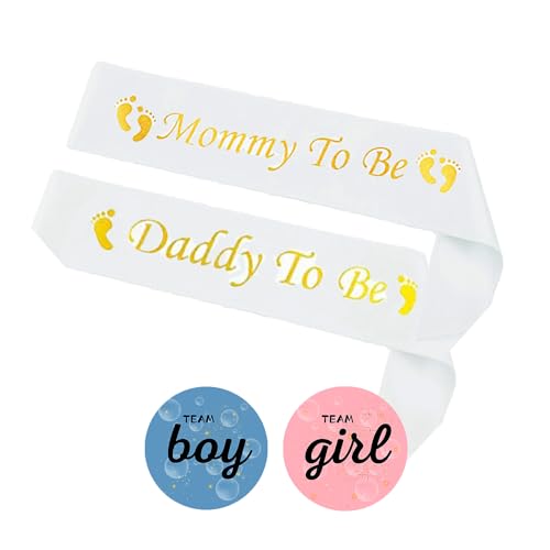 Baby Shower Set, Mummy-to-Be & Daddy-to-Be Schärpen, Gender Reveal Sticker, Perfekte Dekoration für unvergessliche Baby Willkommensparty,102pcs von AuFiiy