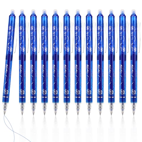 Auauraintt 12 Stück Radierbarer Kugelschreiber,Blau Radierbare Stifte,0.5mm Erasable Pen Set,Radierstifte Löschbare Gelstifte,Für Studenten Geschenk, Schul Bürobedarf von Auauraintt