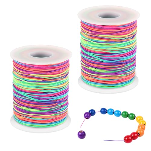 Auauraintt 200M Gummiband für Armbänder, 2 Rollen 1mm x 100m Elastisches Faden, Regenbogen Schmuckfaden, Elastische Nylonschnu, Perlenschnur für DIY Handwerk, Halskette, Schmuck von Auauraintt