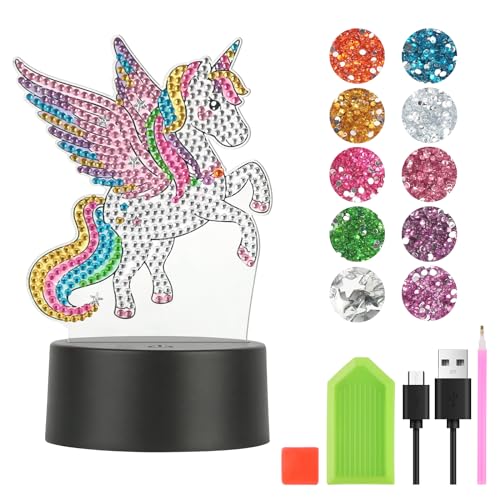 Aubess Diamond Painting Lampe Set, Kreative DIY Diamond Painting Einhorn, LED 7 Farben Diamond Painting Nachtlicht, Diamond Painting Kinder für Urlaub Geschenk, Geburtstagsgeschenk von Aubess