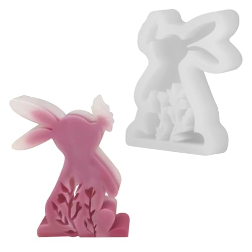 Aubess Ostern Kaninchen Silikonformen Gießformen, Niedliche 3D Hasenform für Ostern, DIY Ostern Hase Backform, Kaninchen Gießform Ostern for Gips, Sojawachs Kerzen, Handwerk von Aubess