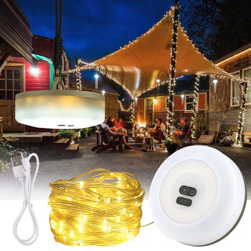 Camping Lichterkette Aufrollbar, Wasserdichte Tragbare Verstaubare Lichterkette Für Den AußEnbereich, Campinglampe Aufladbar mit 10m LED, Lichterkette Camping, Campinglampe Für Camping, Garten von Aubess