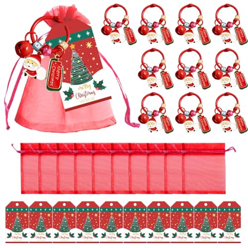 10 Stück Weihnachten Schlüsselanhänger Set - Rote Weihnachtsglocke Weihnachtsmotive Anhänger Dekorationen für Schlüssel Geldbörse Tasche Party Mitgebsel Geschenk usw mit Organza-Geschenkbeuteln(Rot) von Aublinto