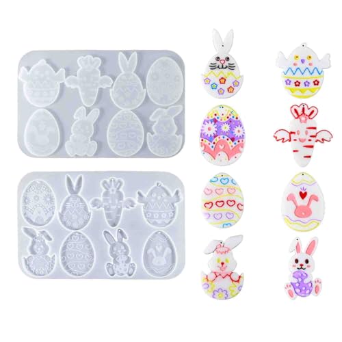 2er Pack DIY Oster-Ei und Hase Silikon Gießformen Set für Epoxidharz Basteln, Osterdekoration und Kunsthandwerk, Gießform für Resin-Osterornamente - Kreatives Bastelset für Ostern von Aublinto