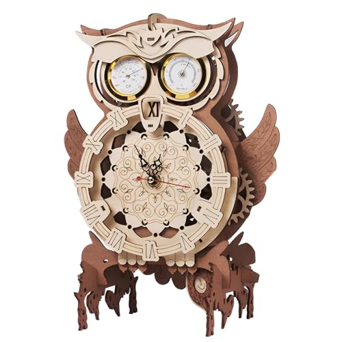 3D Puzzle Eule Uhr Modellbau aus Holz,3D Holzpuzzle Erwachsene, Mechanische Eule Pendeluhr Holzbausatz, DIY Holz Pendeluhr Modellbausatz, Kreative Bastelgeschenkidee für Kinder Teenager von Aublinto