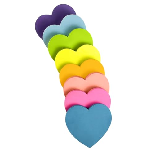 Aublinto Bunte Sticky Notes Herzform Süße Haftnotizen 8er-Pack herzförmige Haftnotizen mit 8 selbstklebenden Notizen in leuchtenden Farben, Leuchtende Farben Lustige Notizen 30 Blatt/Block von Aublinto