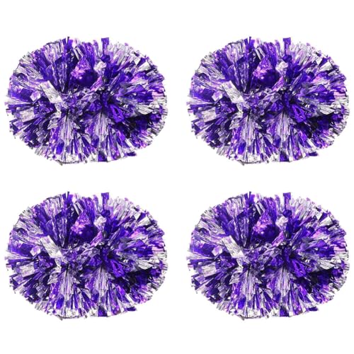 Aublinto Cheer Poms 4 Stück handgefertigt PET-Tanz-Poms Performance bunte Bälle Cheerleading Sport Tanz Cheer Pompons mit Griffen für Tanz Party Schule Sport Wettbewerb Typ 2 von Aublinto