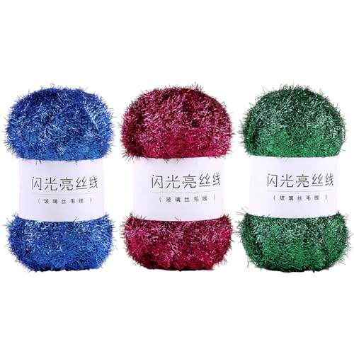 Aublinto Coats Yarn bilaterales glitzerndes Garn handgefertigt DIY-Taschentuch Geschirrtuchgarn funkelndes Seidengarn ölabweisendes goldenes Garn Sparkle Dish Scrubby Garn Kammgewicht 3 Stück von Aublinto