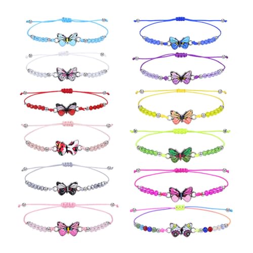 Aublinto Damen Perlen Kristall Set mit 12 Armbändern Bettelarmband buntes Kristallperlenarmband Party-Accessoire Legierung Insekten-Design von Aublinto