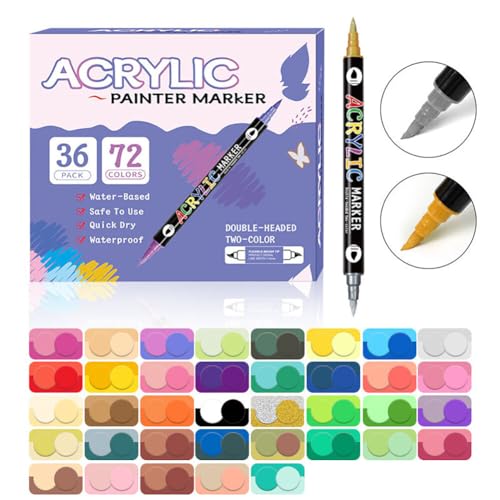 Aublinto Dual Marker Set Doppelspitze Acrylstifte Stifte Steine Bemalen Wasserfest Marker für Kunststudenten Acrylfarben Stifte Dual Twin Tip Farben Filzstifte für die Kolorierung Illustration von Aublinto