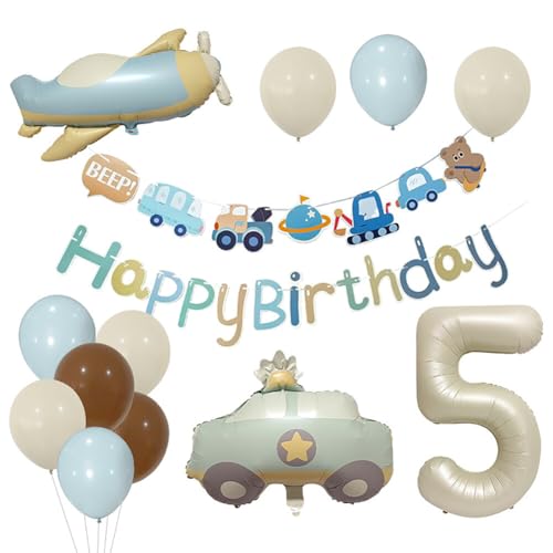 Aublinto Party-Deko Happy Birthday Ballon Multi Balloon Folienballon Bär Geburtstagsdeko Junge Flugzeug-Auto-Folienballons Urlaubsdeko für Babygeburtstag Cartoon-Tierformen Nummer 1 von Aublinto