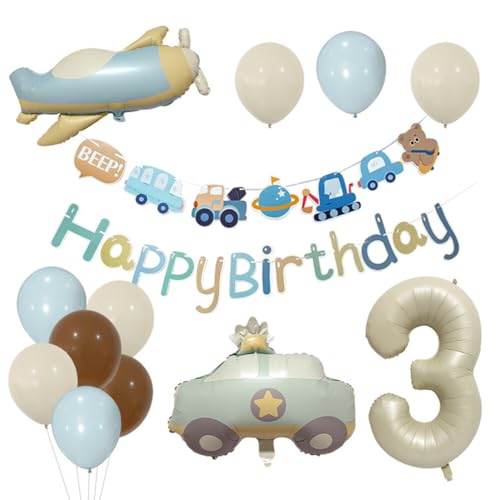 Aublinto Party-Deko Happy Birthday Ballon Multi Balloon Folienballon Bär Geburtstagsdeko Junge Flugzeug-Auto-Folienballons Urlaubsdeko für Babygeburtstag Cartoon-Tierformen Nummer 1 von Aublinto