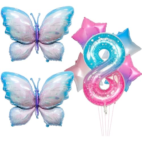 Aublinto Party-Deko Luftballons Geburtstag Happy Birthday Ballon Schmetterling Folienballon Bubble Gradient Fantasy Float Aluminiumfolie 40-Zoll-Set für Baby-Geburtstagsparty-Dekoration Nummer 8 von Aublinto