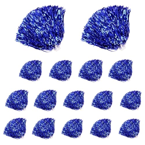 Aublinto Pompons Cheerleading Cheer Poms 16 Stück handgefertigt PVC-Seide verschlüsselte Handheld 30 cm Cheer-Pompons für Sport Sportveranstaltungen, Tanzen,Junggesellinnenabschied Tanz Blau von Aublinto