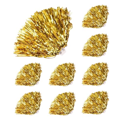 Aublinto Pompons Cheerleading handgefertigt handgefertigt 9 Stück PVC Cheer Poms Handheld 30 cm Cheer Pompons Geeignet für Ballspiele, Tänze, Karnevalspartys Verwendet Leistung, Gymnastik, Gold von Aublinto