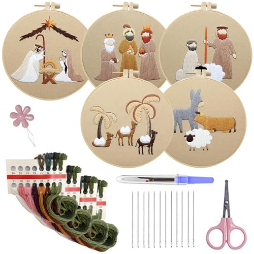 Aublinto Sticken Set kreuzstich set Bastelideen DIY Geschenkideen Stickerei Ideen Handgemachte Geschenke Stickrahmen Figur Tier Sticktuch Nadel Faden DIY-Stickset für DIY Kunst Handwerk Nähen von Aublinto