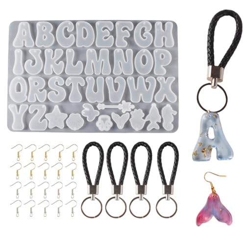 Epoxidharz Silikonform Buchstabe, Gießharz Formen Set, Alphabet Anzahl Schmuck Epoxidharz Silikonform mit Schlüsselanhänger, Buchstabenformen für Resin, DIY Basteln Anhänger Hausnummer Silikonformen von Aublinto