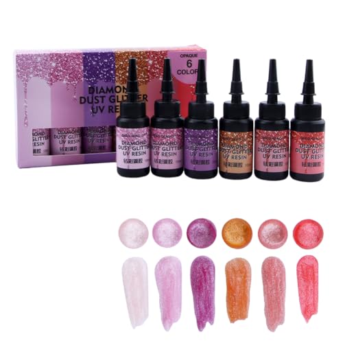 Set mit 6 farbigen UV-Harztropfern - 6 schimmernde Farbnuancen zur UV-Licht-Härtung - Ultraviolette Kleber für Schmuckherstellung, DIY-Handwerk und Nagelkunst - Lila-Serie von Aublinto