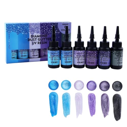 Set mit 6 farbigen UV-Harztropfern - 6 schimmernde Farbnuancen zur UV-Licht-Härtung - Ultraviolette Kleber für Schmuckherstellung, DIY-Handwerk und Nagelkunst - Lila-Serie von Aublinto