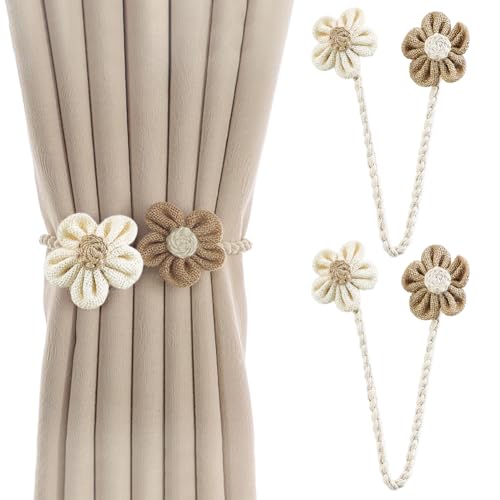 Vorhang Raffhalter Blumen Vorhanghalter für Boho Deko Magnetische Gardinen Raffhalter Einfach und Elegant Beige Seil Haus Dekoration Curtain Holdbacks Cute Flowers Curtains von Aublinto