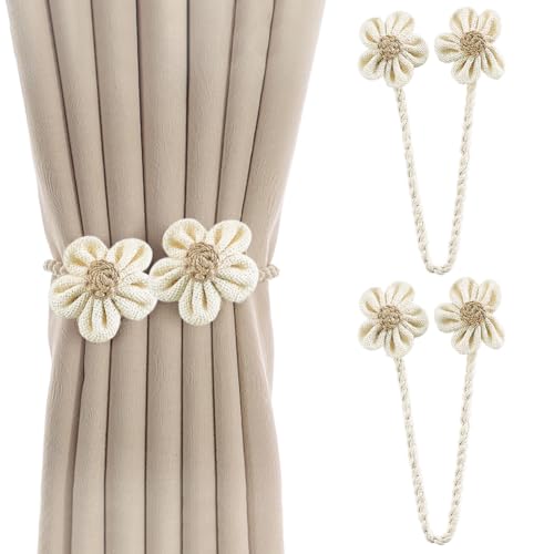 Vorhang Raffhalter Blumen Vorhanghalter für Boho Deko Magnetische Gardinen Raffhalter Einfach und Elegant Beige Seil Haus Dekoration Curtain Holdbacks Cute Flowers Curtains von Aublinto