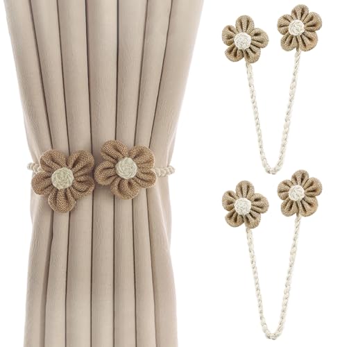 Vorhang Raffhalter Blumen Vorhanghalter für Boho Deko Magnetische Gardinen Raffhalter Einfach und Elegant Beige Seil Haus Dekoration Curtain Holdbacks Cute Flowers Curtains von Aublinto