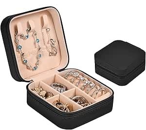 Aucuu Schmuckkasten, Schmuckkästchen Klein Reise für Damen Mädchen, Reiseschmuckaufbewahrung, Schmuckschatulle,Schmuck-Organizer, Schmuckbox, Jewelry Box, Schmuckaufbewahrung, Schwarz von Aucuu