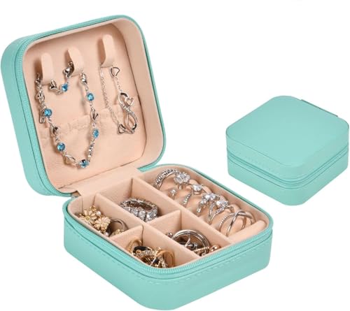 Aucuu Schmuckkasten, Schmuckkästchen Klein Reise für Damen Mädchen, Reiseschmuckaufbewahrung mit Spiegel, Schmuckschatulle,Schmuck-Organizer, Schmuckbox, Jewelry Box, Schmuckaufbewahrung von Aucuu