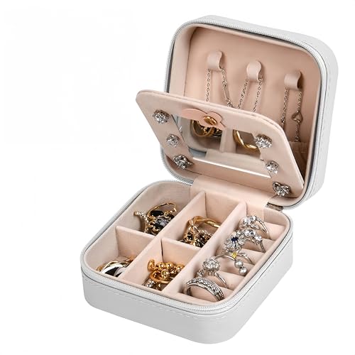 Aucuu Schmuckkasten, Schmuckkästchen Klein Reise für Damen Mädchen, Reiseschmuckaufbewahrung mit Spiegel, Schmuckschatulle,Schmuck-Organizer, Schmuckbox, Jewelry Box, Schmuckaufbewahrung von Aucuu