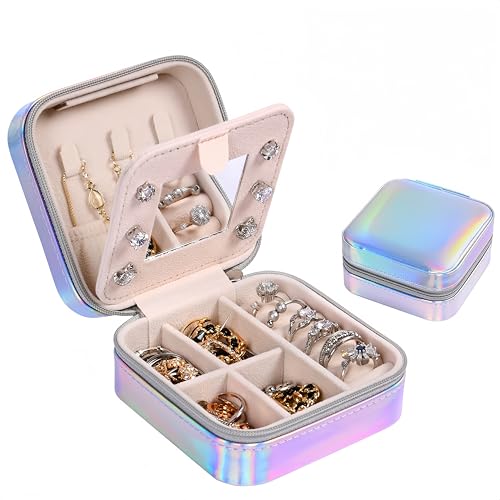 Aucuu Schmuckkasten, Schmuckkästchen Klein Reise für Damen Mädchen, Reiseschmuckaufbewahrung mit Spiegel, Schmuckschatulle,Schmuck-Organizer, Schmuckbox, Jewelry Box, Scatola portagioielli von Aucuu