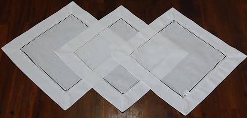 Tischdecke Deckchen 30x30 3er Packung weiß Baumwolle Hohlsaum mit Briefecken konfektioniert (30x30) von Aude Home