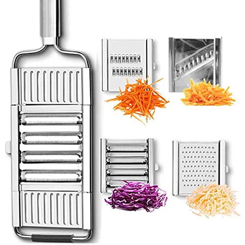 Multifunktionaler Lebensmittelschneider, 4 in 1 tragbarer Gemüseschneider Edelstahl-Schredderschneider Reibenschneider Einstellbare Küche Veggie Fruit Tool von Audinpu