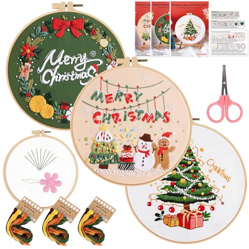 Audio frequency% Weihnachten Stickrahmen Set, Stickerei Set Anfänger, Stickset, Weihnachten Kreuzstich, Embroidery Kit, Mit Stickrahmen, Farbfäden Und Werkzeuge, Für Diy Kunst, Handwerk, Sticken von Audio frequency%