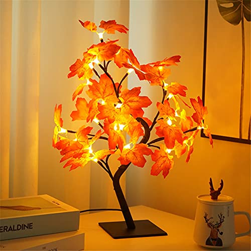 Audor LED Ahornblatt Baum Licht, USB Baumlicht 50cm 24 LEDs Schreibtischlampe Ahornblatt Warmweiß, Herbstdeko Blätter Lichterkette für Erntedankfest Weihnachten Innen Deko Ostern von Audor