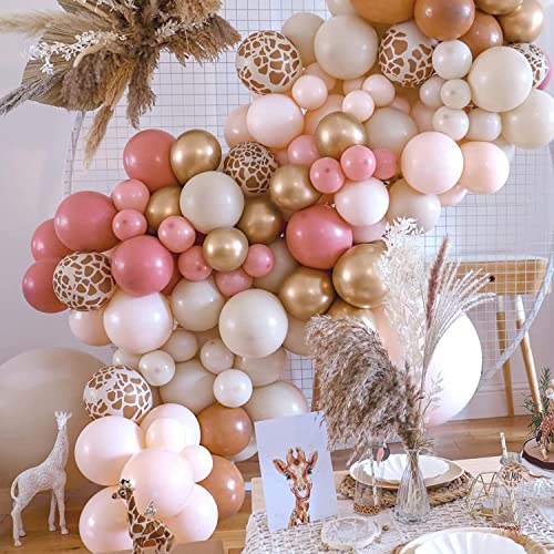 Ballon Girlande Rosa, Safari Giraffen Luftballon Girlande, Retro Ballongirlande Set mit Retro Rosa weißer Sand Giraffe Print Balloon Deko für Mädchen Baby Shower Wild One Geburtstag Boho Hochzeit von Auezona