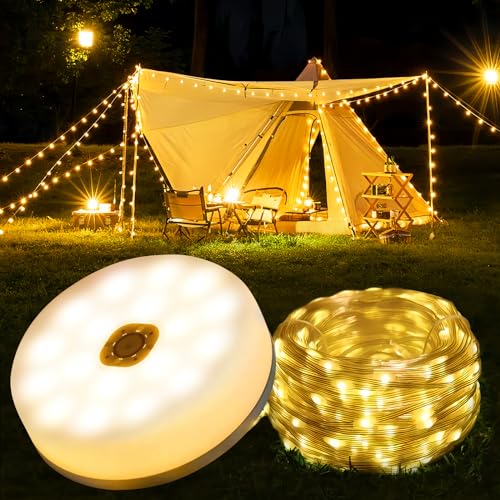 Camping Lichterkette Aufrollbar 10M 100LED, USB Aufladung, Lichterkette Camping Aufrollbar, IP65 Wasserdicht Lichterkette Aufrollbar, camping lichterkette für Camping Outdoor Balkon Garten, Warmweiß von Auezona