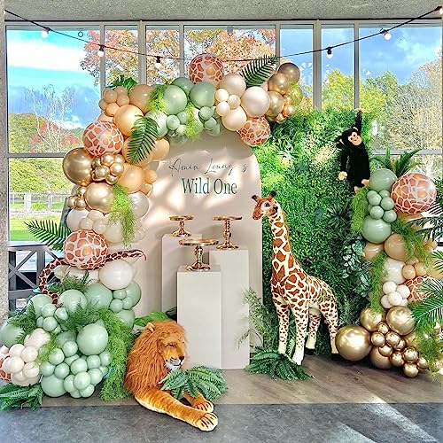 Grüne Ballons Girlande, Luftballons Girlande Kit Retro Salbei Grün Sand Weiß Safari Giraffe Ballons Decorations, Ballongirlande für Geburtstagsdeko, Dschungel Deko,Hochzeit, Babyparty Deko Neutral von Auezona