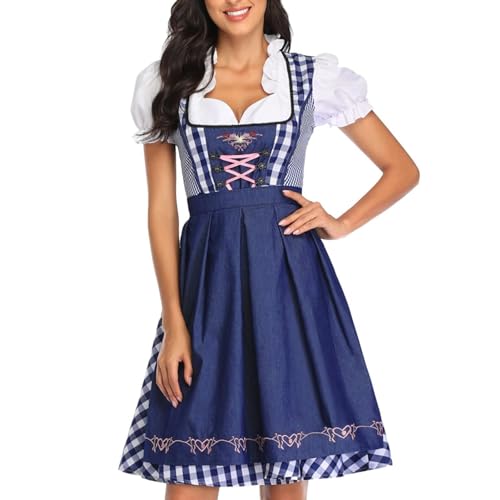 Aufquwk Deutsches Kleid - Karierte traditionelle deutsche Damenkleider für das Oktoberfest | Deutsches Bierfest-Cosplay-Bayerisches Kleid, Bierkarneval-Outfits für das Oktoberfest von Aufquwk