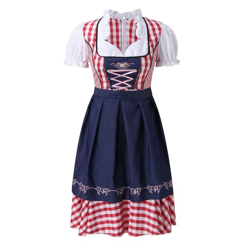 Aufquwk Deutsches Kleid - Karierte traditionelle deutsche Damenkleider für das Oktoberfest - Drindl-Kostüm, Bier-Karnevals-Outfits für die Bierfest-Party von Aufquwk