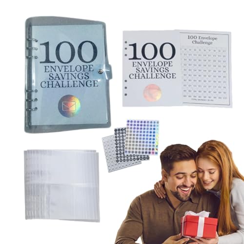 Aufquwk Geldspar-Challenge-Ordner mit 100 Umschlägen, Challenge mit 100 Umschlägen | Sparbuch mit Geldumschlägen - 100 Umschläge Geldspar-Challenge, Spar-Challenge-Buch, Budgetordner, Geld-Organizer von Aufquwk