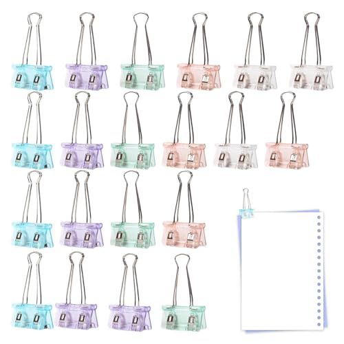 Aufquwk Klare Binder-Clips, bunte Binder-Clips, Faltbare transparente Büroklammern, Niedliche, verschleißfeste Papierklammern, tragbare Heftklammern für Schule, Arbeit, Studium, Klassenzimmer von Aufquwk