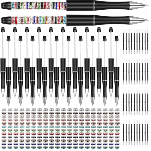 Aufquwk Verschiedene Perlenstifte | Verschiedene Kugelschreiber mit schnell trocknender schwarzer Tinte,Sortiertes Perlenstift-Set enthält 20 Perlenstifte, 40 schwarze Minen und 240 helle von Aufquwk