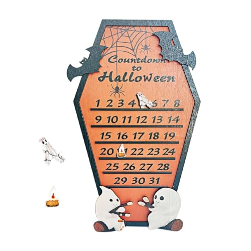 Halloween-Adventskalender 2024, 31-Tage-Countdown-Halloween-Sargkalender mit Mobilem Schieberegler „Dog Walking Ghost“, Sargförmiger Countdown-Kalender aus Holz, Lustige Halloween-Dekorationen von Aufquwk