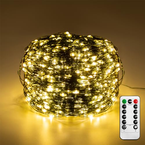 AufuN 100M LED Lichterkette aus Kupferdraht, 1000 LEDs, 8 Modi Wasserdicht IP44, mit Stecker und Fernbedienung Timer, ideal für Weihnachtsdeko, Innen, Außen, Deko DIY, Warmweiß von AufuN