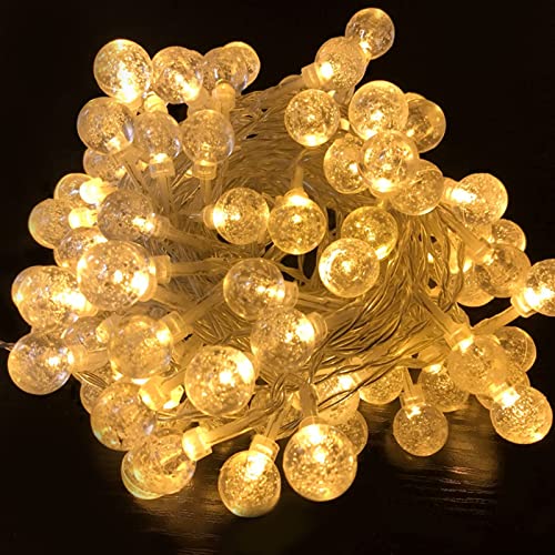 AufuN Kugel LED Lichterkette 10m 80LEDs Warmweiß Kristall Kugeln Lichterkette, 8 Modi Wasserdicht IP44 Innen und Außen Lichterkette für Garten, Terrasse, Party, Balkon Deko(10m, Transparente Schnur) von AufuN