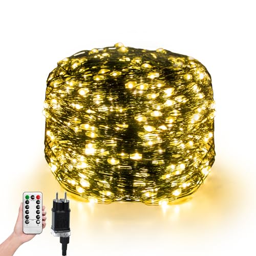 AufuN LED Lichterkette aus Kupferdraht 100M 1000 LEDs mit Fernbedienung Timer, 8 Modi IP44 Wasserdicht für Innen Außen Weihnachten Partys, Weihnachtsdeko, balkon möbel, Garten Hochzeiten, Warmweiß von AufuN