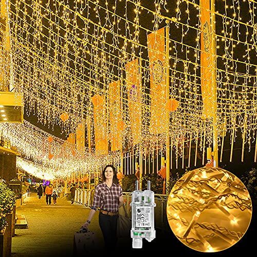 AufuN LED Lichterkette außen und innen 200 LEDs 5m Deko LED Regenkette IP44 Schutz, 8 Modi mit Stecker, Fernbedienung mit Timer, Halloween Weihnachten Hochzeit Party, Eisregen Form, Warmweiß von AufuN