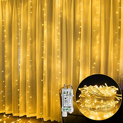 AufuN LED Lichtervorhang Warmweiß 3x6m, 600 LEDs Lichterkette mit einem Stecker, IP44 Wasserdicht Vorhang Licht für Innen und Außen Weihnachten, Partydekoration, 8 Leuchtmodi mit Speicherfunktion von AufuN