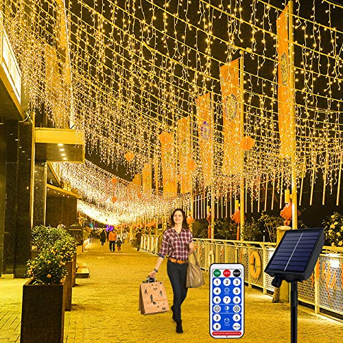 AufuN Solar Eisregen Lichterkette Außen, 5M 200 LED Weihnachtsbeleuchtung Außen mit IP65 Wasserdicht & Timer, 8Modi &Memory Lichterkette für Weihnachtsdeko Aussen Innen- Warmweiß von AufuN