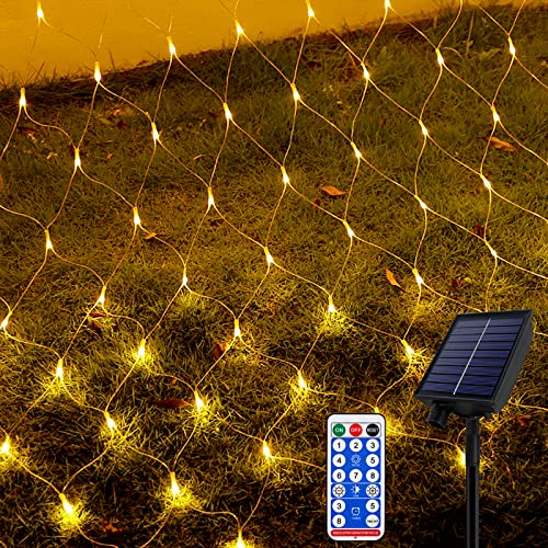 AufuN Solar LED Lichternetz 3x2M, Timer 8 Modi Fernbedienung Wasserdicht Lichterkette Außen Innen Mesh Lichtervorhang für Gartendeko Balkon Hochzeit Weihnachten Innen - Warmweiß von AufuN